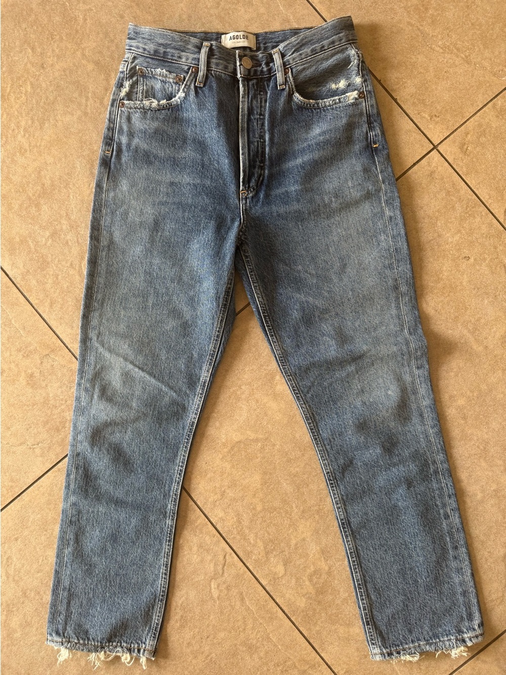 Agolde Riley High-Rise Straight Crop Jeans in Frequency Size 25 EUC